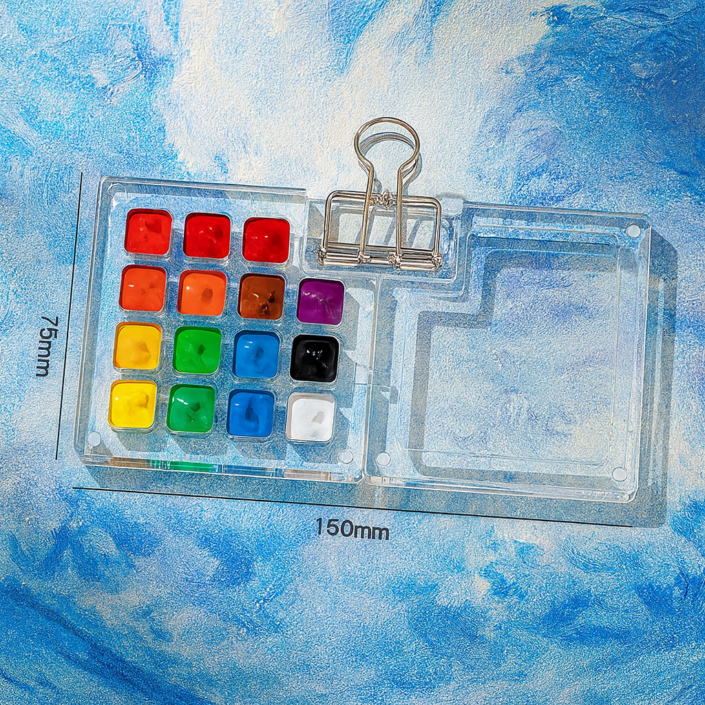 Compact Watercolor Paint Kit - 15 Slots with Clip (Colors Not Included)