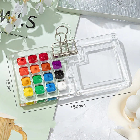 Compact Watercolor Paint Kit - 15 Slots with Clip (Colors Not Included)