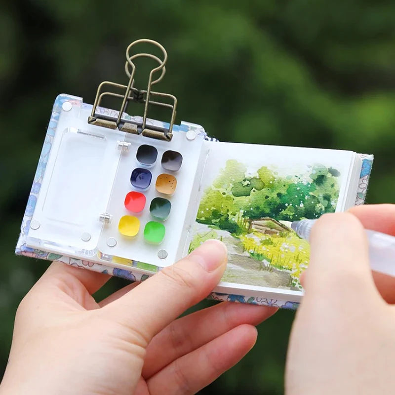Compact Watercolor Paint Kit - 8 Slots with Clip (Colors Not Included)