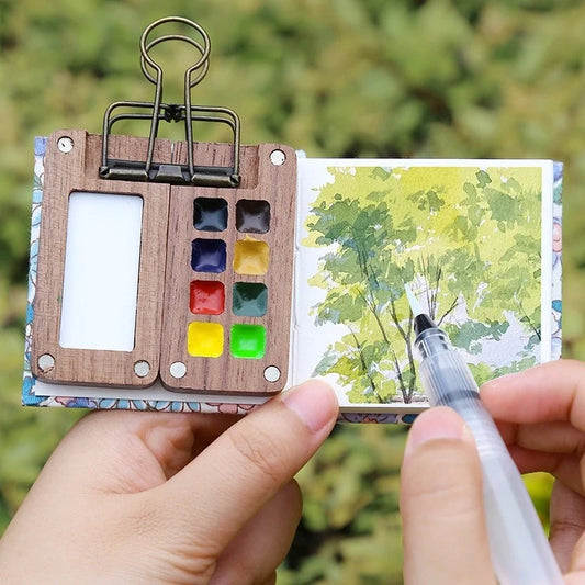 Portable Mini Watercolor Painting Set with Travel Sketchbook