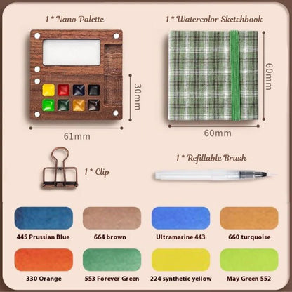 Portable Mini Watercolor Painting Set with Travel Sketchbook