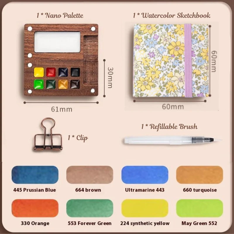 Portable Mini Watercolor Painting Set with Travel Sketchbook