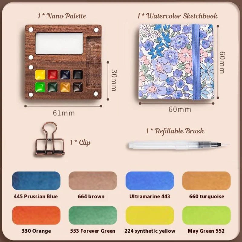 Portable Mini Watercolor Painting Set with Travel Sketchbook