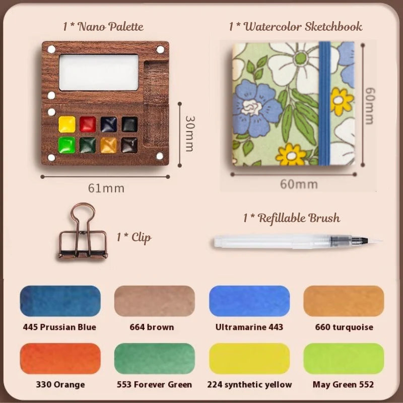 Portable Mini Watercolor Painting Set with Travel Sketchbook